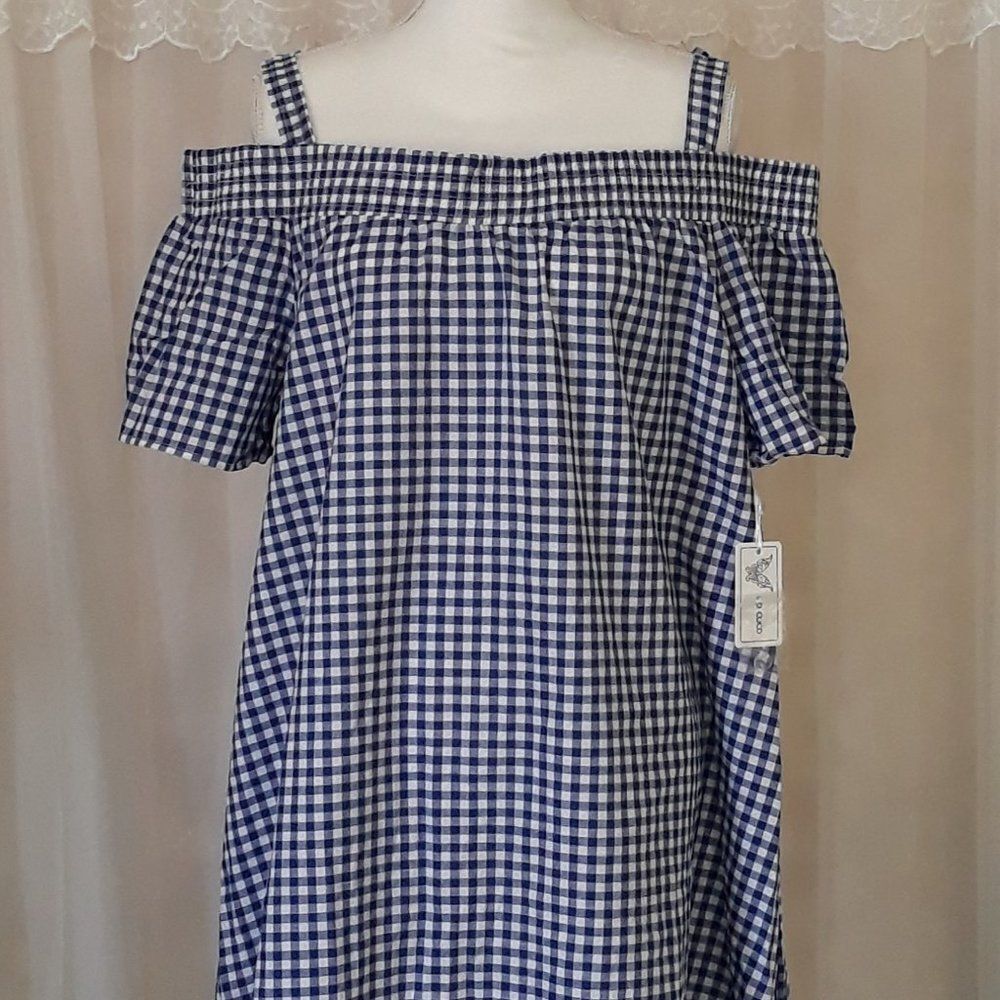 GO COCO ~Blue Gingham Off Shoulder Dress 1XL ~NEW